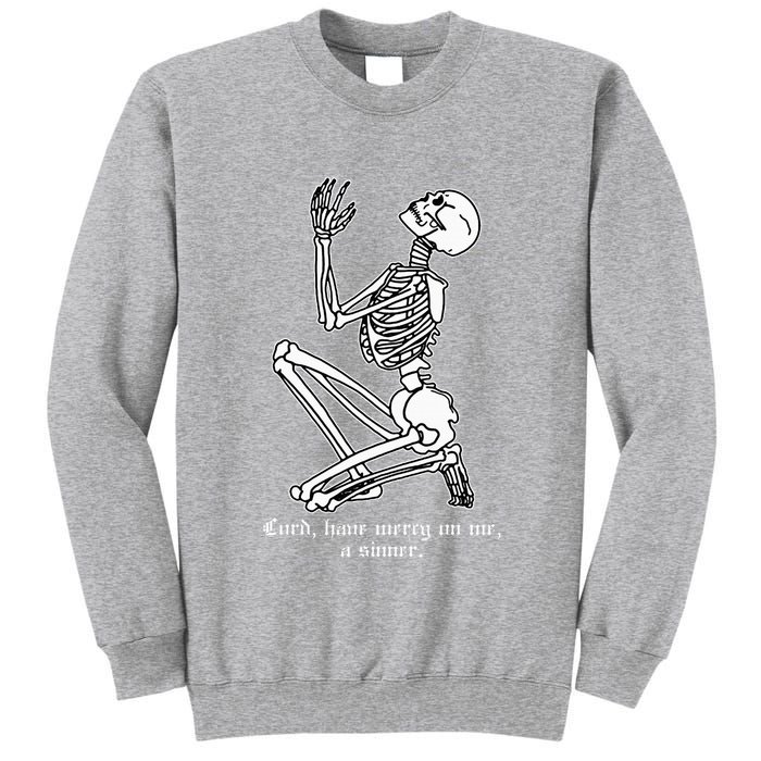 Skeleton Praying X Lord Have Mercy Sinner Gothic Blackwork Tall Sweatshirt