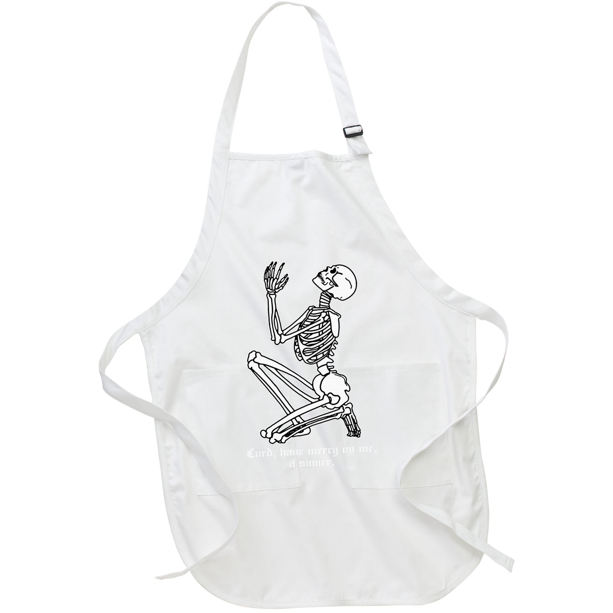 Skeleton Praying X Lord Have Mercy Sinner Gothic Blackwork Apron