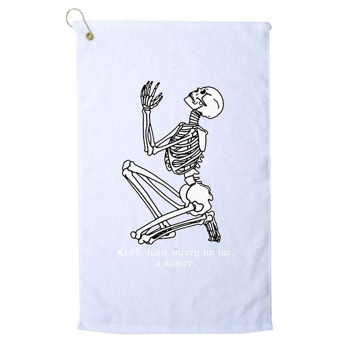 Skeleton Praying X Lord Have Mercy Sinner Gothic Blackwork Golf Towel