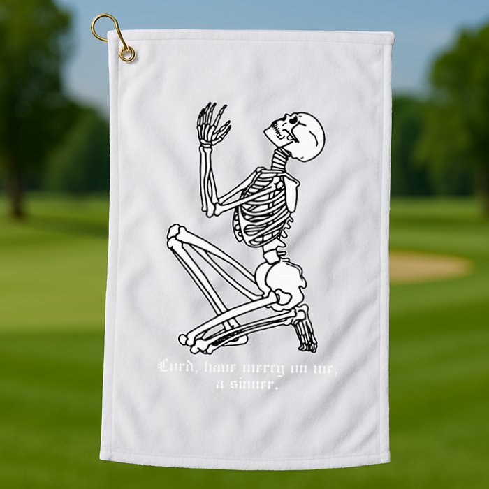 Skeleton Praying X Lord Have Mercy Sinner Gothic Blackwork Golf Towel