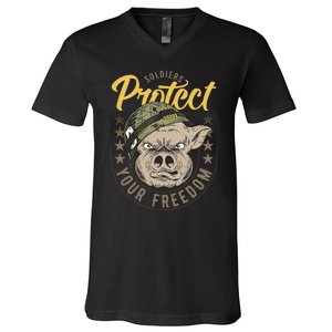 Soldiers Protect Your Freedom V-Neck T-Shirt