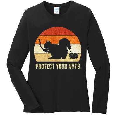 Squirrel Protect Your Nuts Forest Rodent Ladies Long Sleeve Shirt