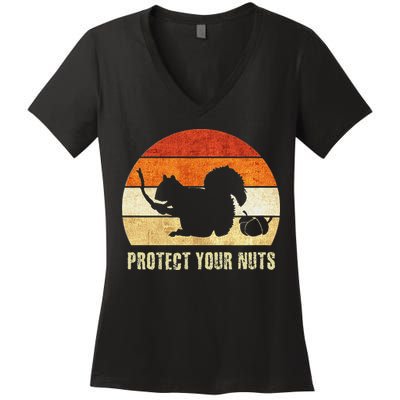 Squirrel Protect Your Nuts Forest Rodent Women's V-Neck T-Shirt