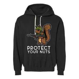 Squirrel Protect Your Nuts Funny Chipmunk Women Boy Garment-Dyed Fleece Hoodie