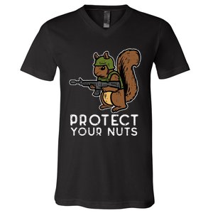 Squirrel Protect Your Nuts Funny Chipmunk Women Boy V-Neck T-Shirt