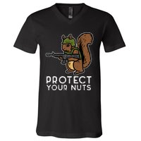 Squirrel Protect Your Nuts Funny Chipmunk Women Boy V-Neck T-Shirt