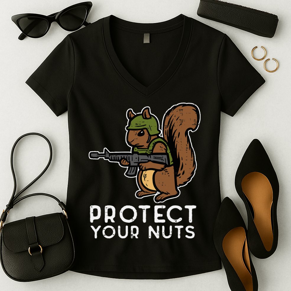 Squirrel Protect Your Nuts Funny Chipmunk Women Boy Women's V-Neck T-Shirt