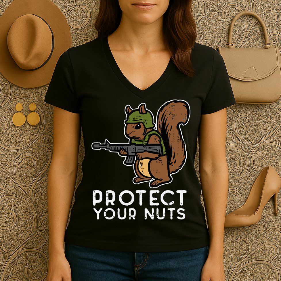 Squirrel Protect Your Nuts Funny Chipmunk Women Boy Women's V-Neck T-Shirt