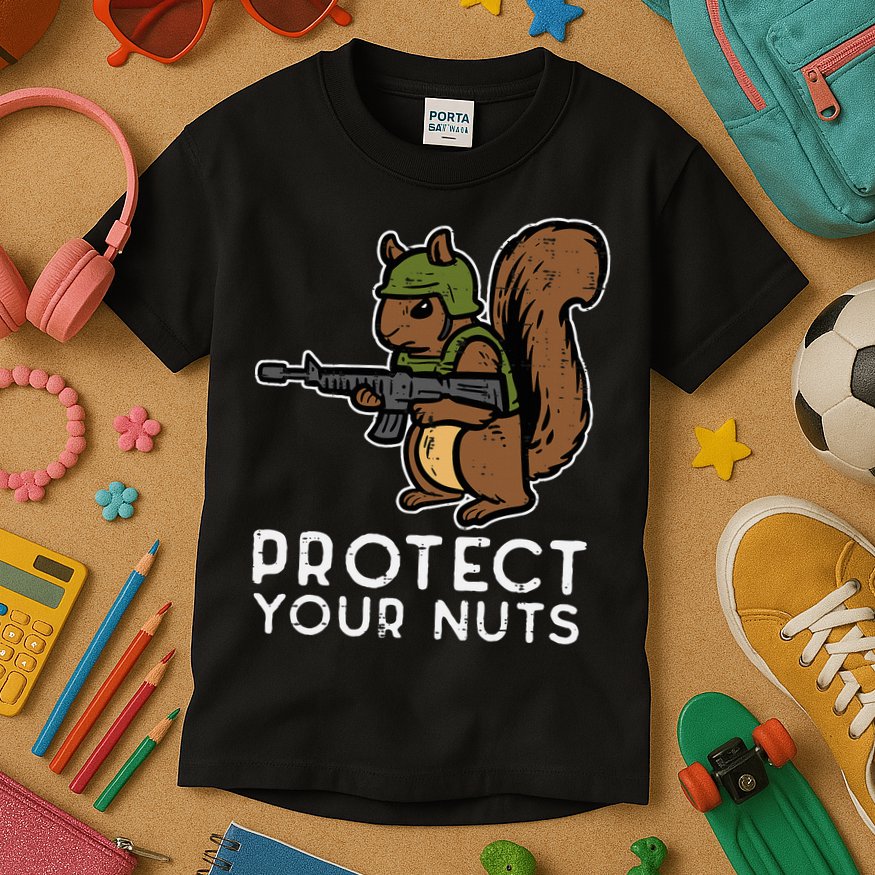 Squirrel Protect Your Nuts Funny Chipmunk Women Boy Kids T-Shirt