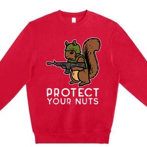 Squirrel Protect Your Nuts Funny Chipmunk Women Boy Premium Crewneck Sweatshirt