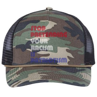 Stop Pretending Your Racism Is Patriotism Anti Trump Never Gift Retro Rope Trucker Hat Cap