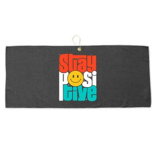 Stay Positive Yellow Smily Face Inspirational Quote Large Microfiber Waffle Golf Towel