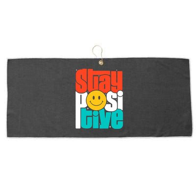 Stay Positive Yellow Smily Face Inspirational Quote Large Microfiber Waffle Golf Towel