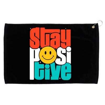 Stay Positive Yellow Smily Face Inspirational Quote Grommeted Golf Towel