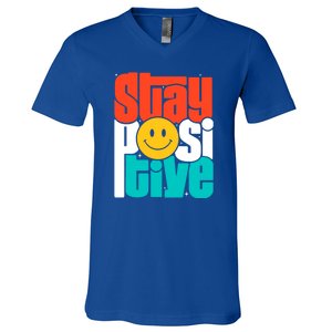 Stay Positive Yellow Smily Face Inspirational Quote V-Neck T-Shirt