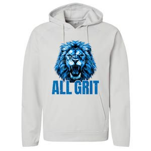 Spirit Quote All Grit Retro Lion Lover Performance Fleece Hoodie