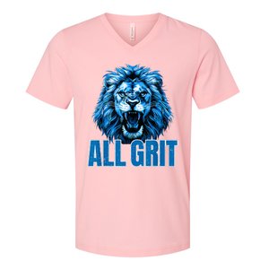 Spirit Quote All Grit Retro Lion Lover V-Neck T-Shirt