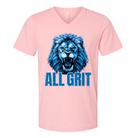 Spirit Quote All Grit Retro Lion Lover V-Neck T-Shirt