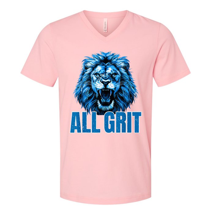 Spirit Quote All Grit Retro Lion Lover V-Neck T-Shirt