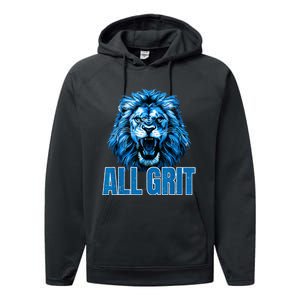 Spirit Quote All Grit Retro Lion Lover Performance Fleece Hoodie