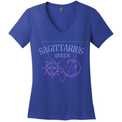 Sagittarius Queen / Blue Sun And Moon Sagittarius Birthday Great Gift Women's V-Neck T-Shirt