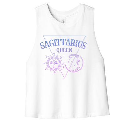 Sagittarius Queen / Blue Sun And Moon Sagittarius Birthday Great Gift Women's Racerback Cropped Tank