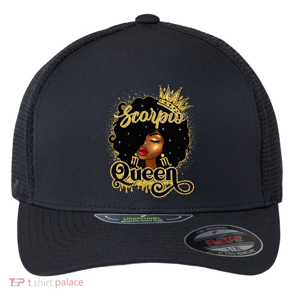 Scorpio Queen Birthday Afro Natural Hair Black Wo  Flexfit Unipanel Trucker Cap