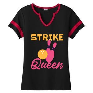 Strike Queen Bowling Team Bowler Gift Ladies Halftime Notch Neck Tee