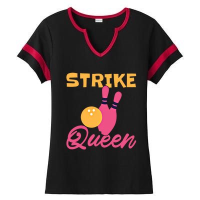 Strike Queen Bowling Team Bowler Gift Ladies Halftime Notch Neck Tee