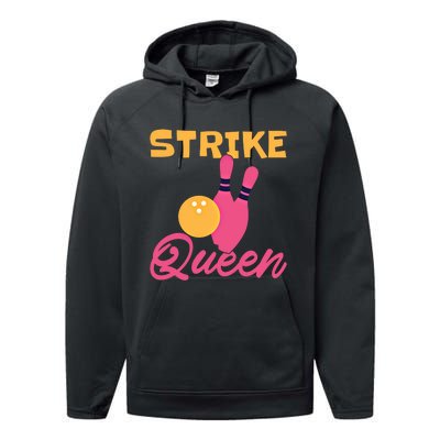 Strike Queen Bowling Team Bowler Gift Performance Fleece Hoodie