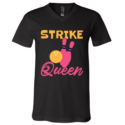 Strike Queen Bowling Team Bowler Gift V-Neck T-Shirt