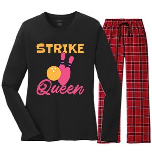 Strike Queen Bowling Team Bowler Gift Women's Long Sleeve Flannel Pajama Set 