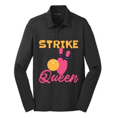 Strike Queen Bowling Team Bowler Gift Silk Touch Performance Long Sleeve Polo