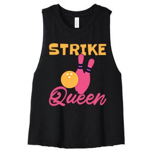 Strike Queen Bowling Team Bowler Gift Women's Racerback Cropped Tank