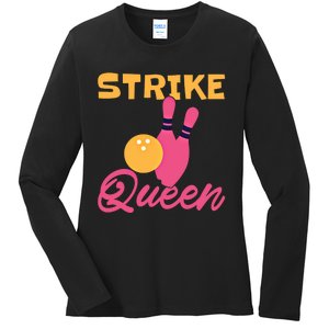 Strike Queen Bowling Team Bowler Gift Ladies Long Sleeve Shirt