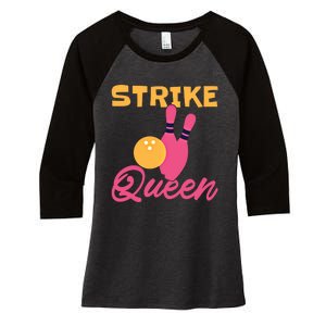 Strike Queen Bowling Team Bowler Gift Women's Tri-Blend 3/4-Sleeve Raglan Shirt