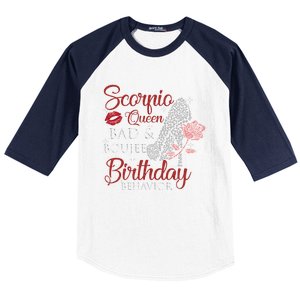 Scorpio Queen Bad Boujee Birthday Behavior High Heels Gift Baseball Sleeve Shirt