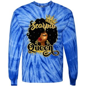 Scorpio Queen Birthday Afro Natural Hair Black Wo  Tie-Dye Long Sleeve Shirt