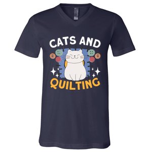 Sewing & Quilting Cats Sewer Quilters Novelty Sewing V-Neck T-Shirt