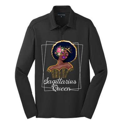 Sagittarius Queen Cool Gift Astrology Birthday Black Gift Silk Touch Performance Long Sleeve Polo