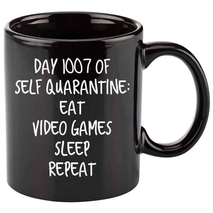 Self Quarantine Eat Video Games Sleep Repeat Cool Gift 11oz C Handle Ceramic Mug