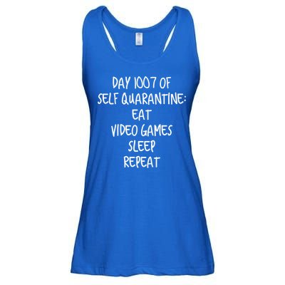 Self Quarantine Eat Video Games Sleep Repeat Cool Gift Ladies Essential Flowy Tank