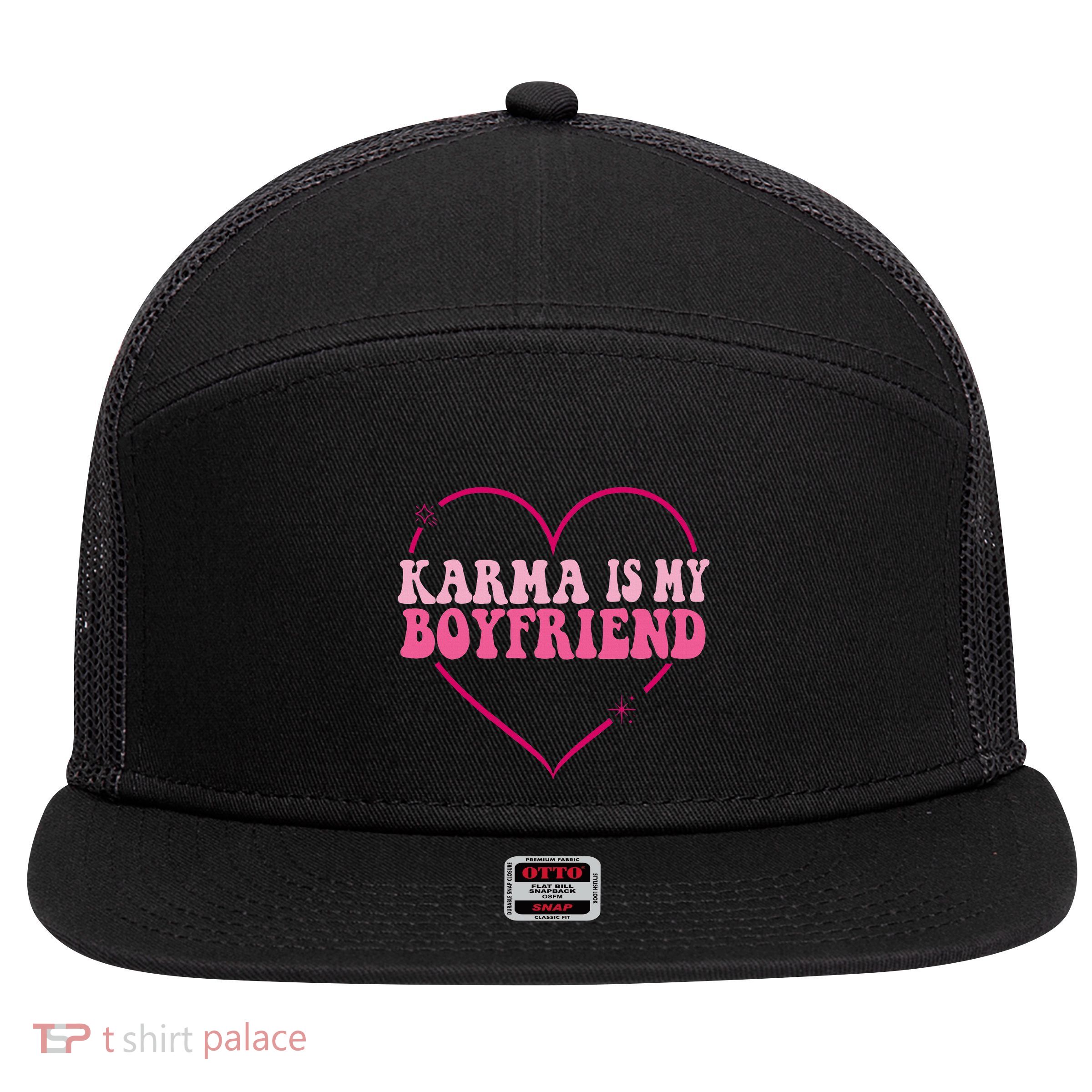 Sarcastic Quote Embrace K.arma's Groovy S.pirituel Heart 7 Panel Mesh Trucker Snapback Hat
