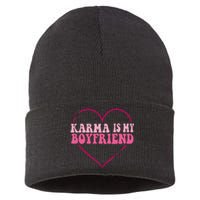 Sarcastic Quote Embrace K.arma's Groovy S.pirituel Heart Sustainable Knit Beanie