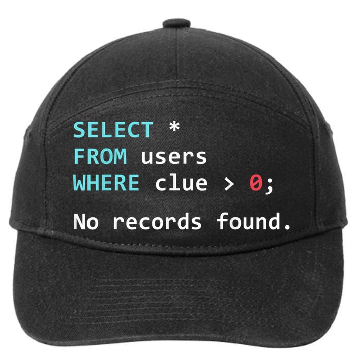 SQL Query Funny SQL Database Admin Programmer 7-Panel Snapback Hat