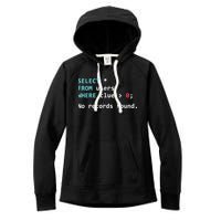SQL Query Funny SQL Database Admin Programmer Women's Fleece Hoodie