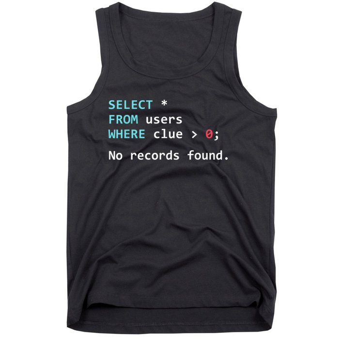 SQL Query Funny SQL Database Admin Programmer Tank Top