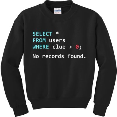 SQL Query Funny SQL Database Admin Programmer Kids Sweatshirt
