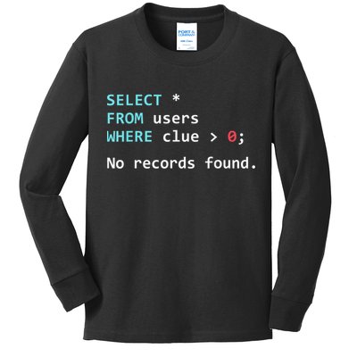 SQL Query Funny SQL Database Admin Programmer Kids Long Sleeve Shirt