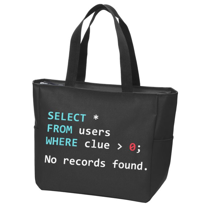 SQL Query Funny SQL Database Admin Programmer Zip Tote Bag